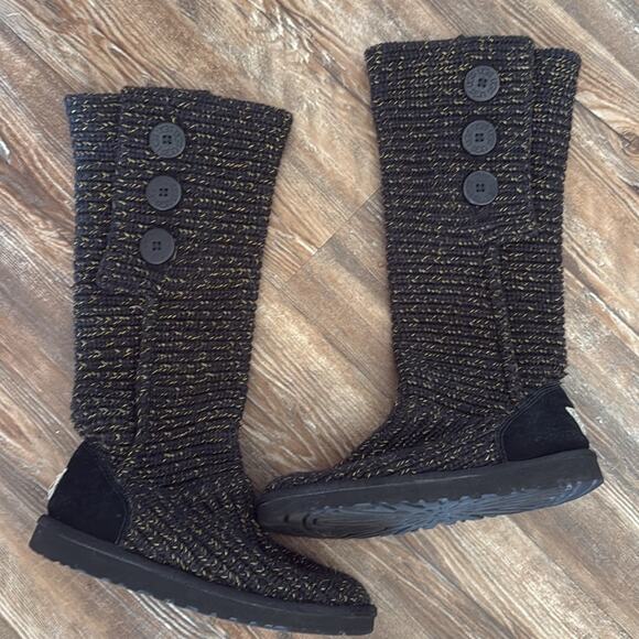 UGG cardy crochet fold over black metallic gold size 8 women’s - Picture 8 of 10